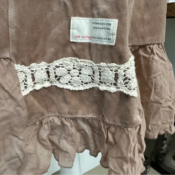 Odd Molly Velvet Babydoll Dress 580 Imagine Free SZ 1/Small Beige Pink Tone GUC - Picture 5 of 10